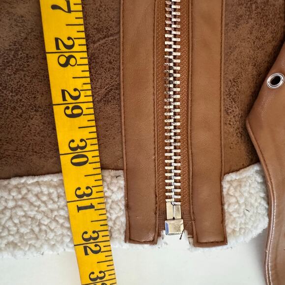 AVEC LES FILLES Coat Large Faux Leather Shearling Moto Jacket Notched Collar - Picture 15 of 15